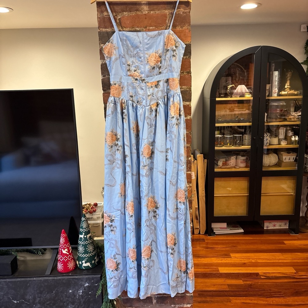 Chic Floral Maxi Dress in Blue and Orange